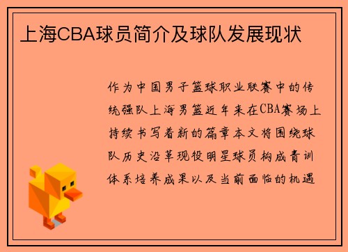 上海CBA球员简介及球队发展现状